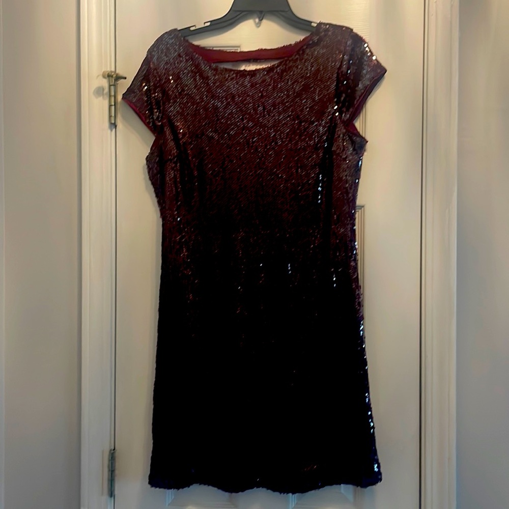 Skies Are Blue Sequin Burgundy Dress Sz M